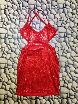Visoko Kakovostno Rdeče Backless Bodycon Slip Obleko Klub Stranka Moda Obleko 2990