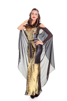 Vrhunska Halloween Cosplay Oblačila Krasen Egiptovske Kraljice Kostum Grške Boginje Sirena Obleko S Črno Mrežico Šal