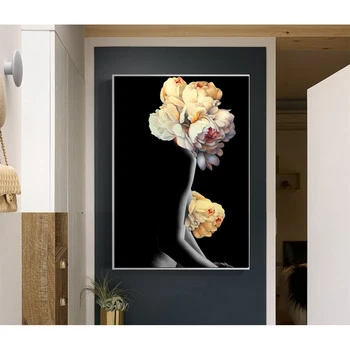 WANGART Nordijska Slike, Plakati, Dekorativne Stenske Cvetje Pero Golih Žensk Olje Slikarsko Platno Wall Art za Dnevna Soba Kuhinja