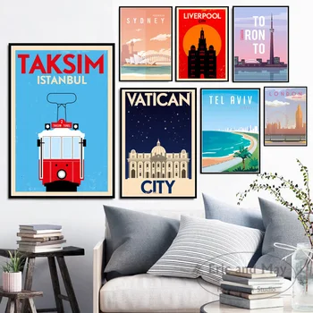 World Travel Taksim Tel Avivu Torontu Vatikan Wall Art Letnik Platno Slikarstvo Plakatov In Fotografij Slike, Okrasni Dom