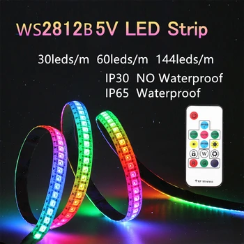 WS2812B LED Trak WS2812 IC RGB Led Trakovi Luči Posamično Naslovljive luči LED trakovi 30/60/144led RF brezžično nadzor 1m/5m