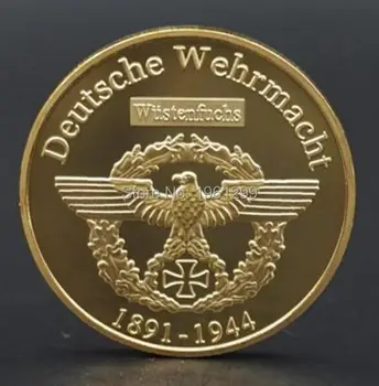 WW2 Vojne Deutsche Spominek Kovanec Erwin Rommel Maršal 24K pozlačeni Kovanec Nemčija Poveljnik 40*3 mm poljski Kovanec 2pcs/veliko prostega ladja