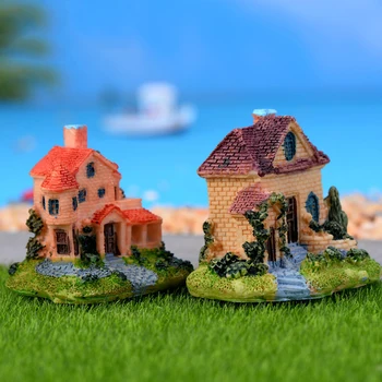 XUNSFY 1pc Smolo Dekor Moss Mikro Krajine Luksuzne Vile Hiši Model DIY Pravljice Vrt Figurice Miniature Doma Dekor Okraski