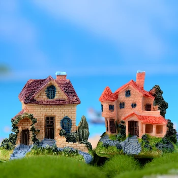 XUNSFY 1pc Smolo Dekor Moss Mikro Krajine Luksuzne Vile Hiši Model DIY Pravljice Vrt Figurice Miniature Doma Dekor Okraski
