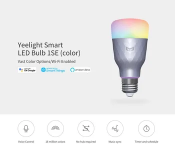 Yeelight 1SE Smart LED Žarnica E27 6W RGB Brezžični Glasovni Nadzor Pisane Svetlobe 100-240V Dela za Google Pomočnik SmartThing Alexa