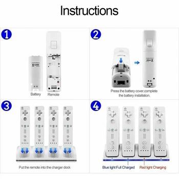 Za Wii Remote Controller 4PCS Baterije za ponovno Polnjenje & Polnilnik Dock Postajo