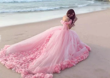 Zabuhle 2020 Roza Quinceanera Obleke Princesa Pepelka Dolgo Žogo Obleke Sweet 16 Dekleta Maturantski Večer Obleko Off Ramenski 3D Cvet