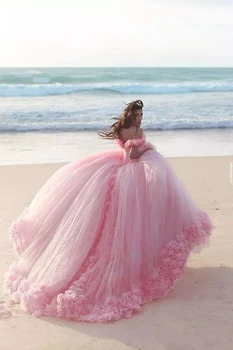Zabuhle 2020 Roza Quinceanera Obleke Princesa Pepelka Dolgo Žogo Obleke Sweet 16 Dekleta Maturantski Večer Obleko Off Ramenski 3D Cvet