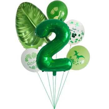 Zelen Dinozaver Latex Balon Želva Listov Številko 0-9 Folija Baloni Nastavite Bleščica Balon Otrok Rojstni Dan Okraski Ponudbe