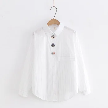 Črtasto Bluze Ženska Vezenje Na Majice Svoboden White Lady Vrhovi Luštna Dekleta Obleke Študentov Oblačila