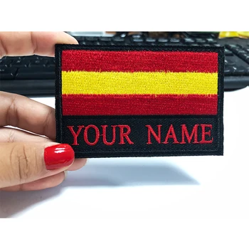 Špansko zastavo 9*6 cm Španija Vezenje po Meri Ime Besedilo Obliž Proge značko Železa Na & Velcro Varnostno Lise na Nahrbtnik ali Klobuk