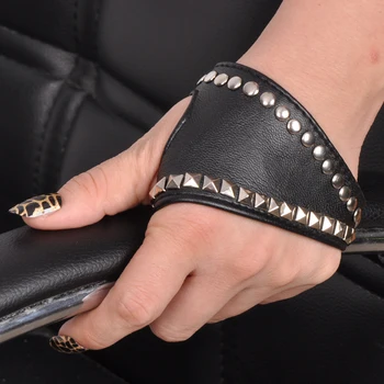 Ženska Hip-hop semi-prst rokavice ženska seksi punk kovice usnjene rokavice črne rokavice uspešnosti