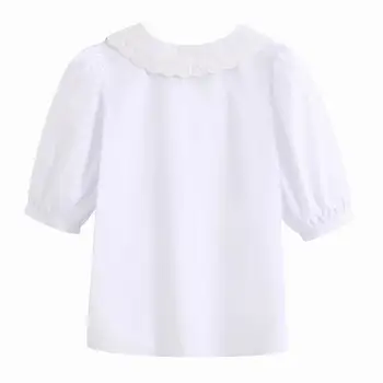 Ženske Belo Srajco Poletje 2020 Nov Modni Pol Kratek Rokav Vrhovi Sodobne Lady Vezenje Bluzo