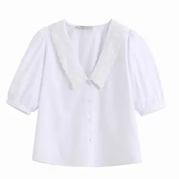 Ženske Belo Srajco Poletje 2020 Nov Modni Pol Kratek Rokav Vrhovi Sodobne Lady Vezenje Bluzo