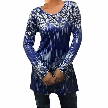 Ženske Bluzo 2019 Pomlad Jesen Vrhovi Plus Velikost 4XL 5XL Priložnostne Tunika O-Vratu Tiskanja Srajce Moda Ženska Dolg Rokav Bluze Blusa