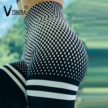 Ženske Fitness Push Up Dokolenke Visoko Pasu Stretch Vaja Legging Hlače 2019 Modni Ženski 3D Prugasta Tiskanja Dokolenke Plus Velikost