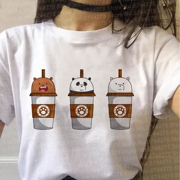 Ženske Harajuku Lepa Risanka T-shirt Trije Medvedi Tee Priložnostne Kave Sladoled Kratek Rokav Vrhovi Božič Golimi Nosi Majica s kratkimi rokavi