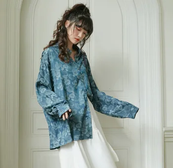 Ženske Jesen Pomlad Svoboden Vintage Print Majica Jopico Ženski Street Style Plus Velikost Priložnostne Lady Vrhovi Bluzo