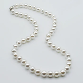 Ženske ogrlico, 8 mm mati-of-biserna ogrlica, beli krog morskih mati-of-biserna ogrlica, visok sijaj, kratka ogrlica 1638