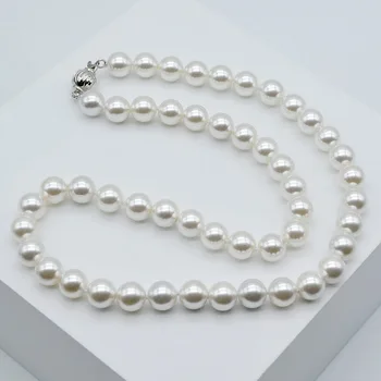 Ženske ogrlico, 8 mm mati-of-biserna ogrlica, beli krog morskih mati-of-biserna ogrlica, visok sijaj, kratka ogrlica