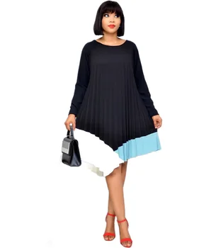 Ženske Ohlapno Nagubano Obleke z Dolgimi Rokavi O Vratu Mozaik Pomlad Jesen Nova Velika Velikost Afriška Ženska Moda 4XL Vestidos Oblačilih