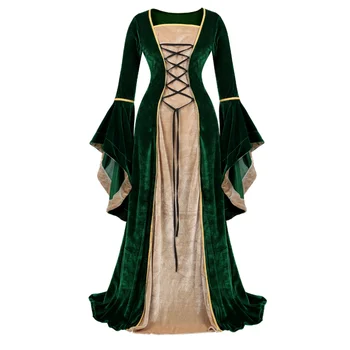Ženske Renaissance Irski Deluxe Žametno Obleko Viktorijanski Srednjeveški Dolgo Obleko Retro Fancy Obleke Halloween Cosplay Kostum Plus Velikost 26593