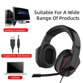 Žično Gaming Slušalke za PS4 Xbox En PC Slušalke z Mikrofonom šumov LED Luči Slušalke Igralec za Prenosni računalnik, Tablični računalnik